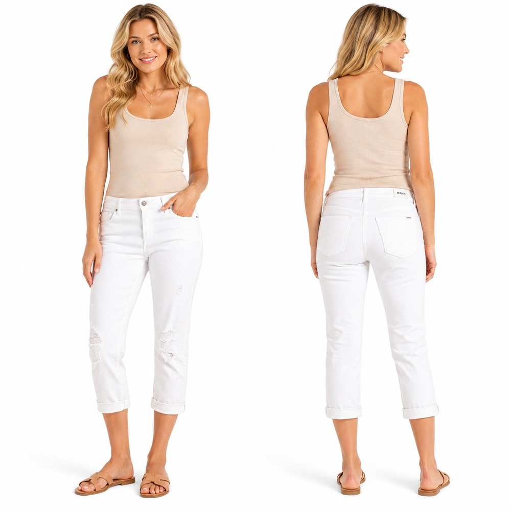 Hudson Jeans Womens 28 White Natalie Slim Boyfriend Distressed Mid Rise Denim